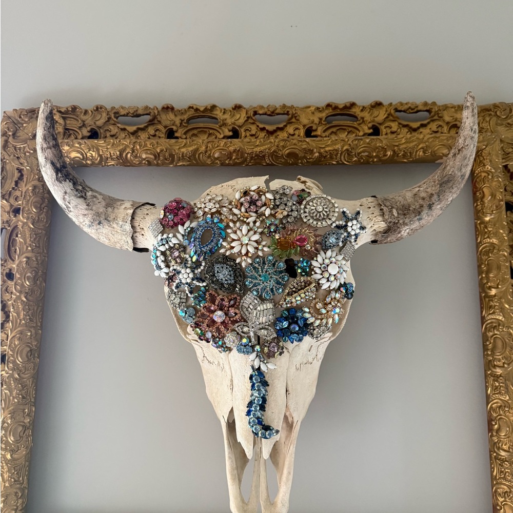 Decorative Bejeweled Bull Skull Wall Art